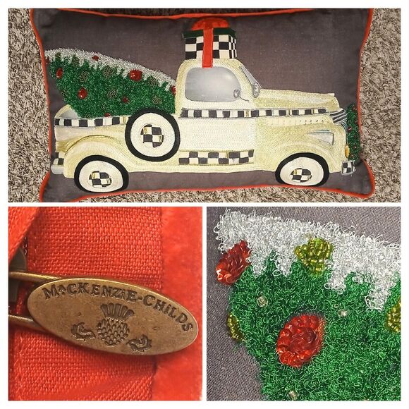 MacKenzie-Childs Farmhouse Holiday Truck Pillow Cotton/Linen Applique Embroidery - Picture 16 of 16